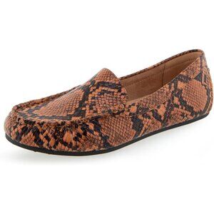 Aerosoles Women Tan Printed Closed Rounded Toe Over Drive Flats Loafer Shoes